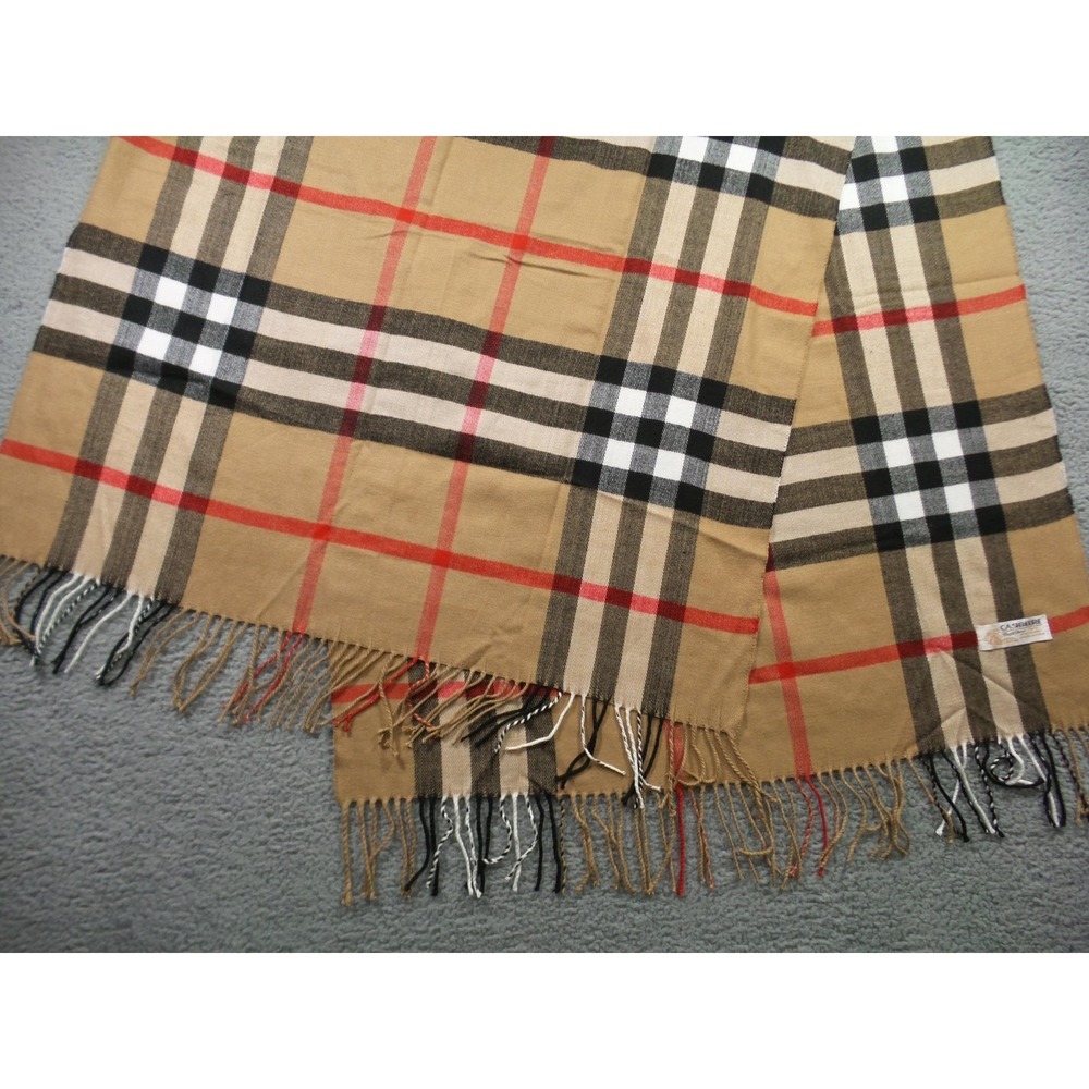 Royal Rossi Scarf Mens Womens Tan Plaid Cashmere Soft Fringed Wrap Classic - Picture 2 of 7